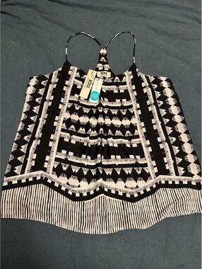 Verse Black and White Geometric Print Racerback Tank Top XXL NWT